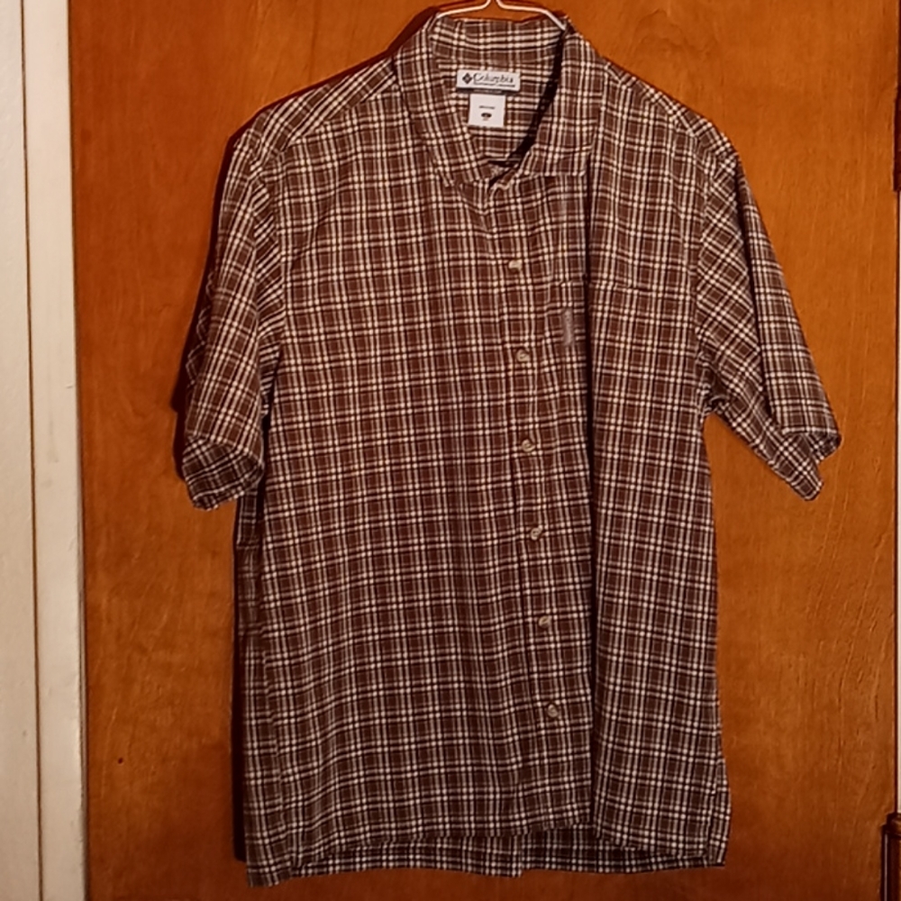 Columbia Men's Large Green/Black Plaid Shirt